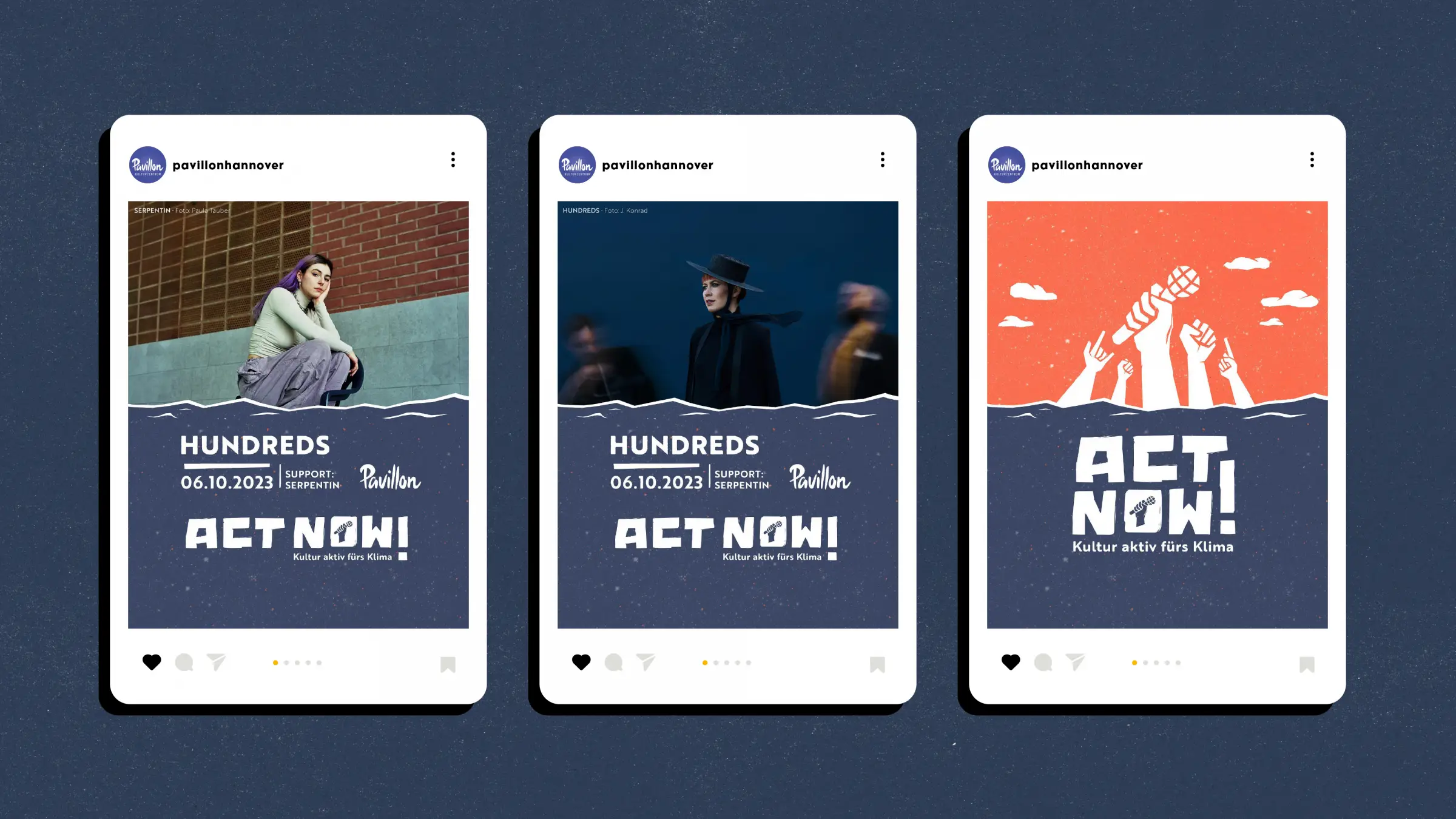 drei Instagram-Posts im ACT NOW!-Stil