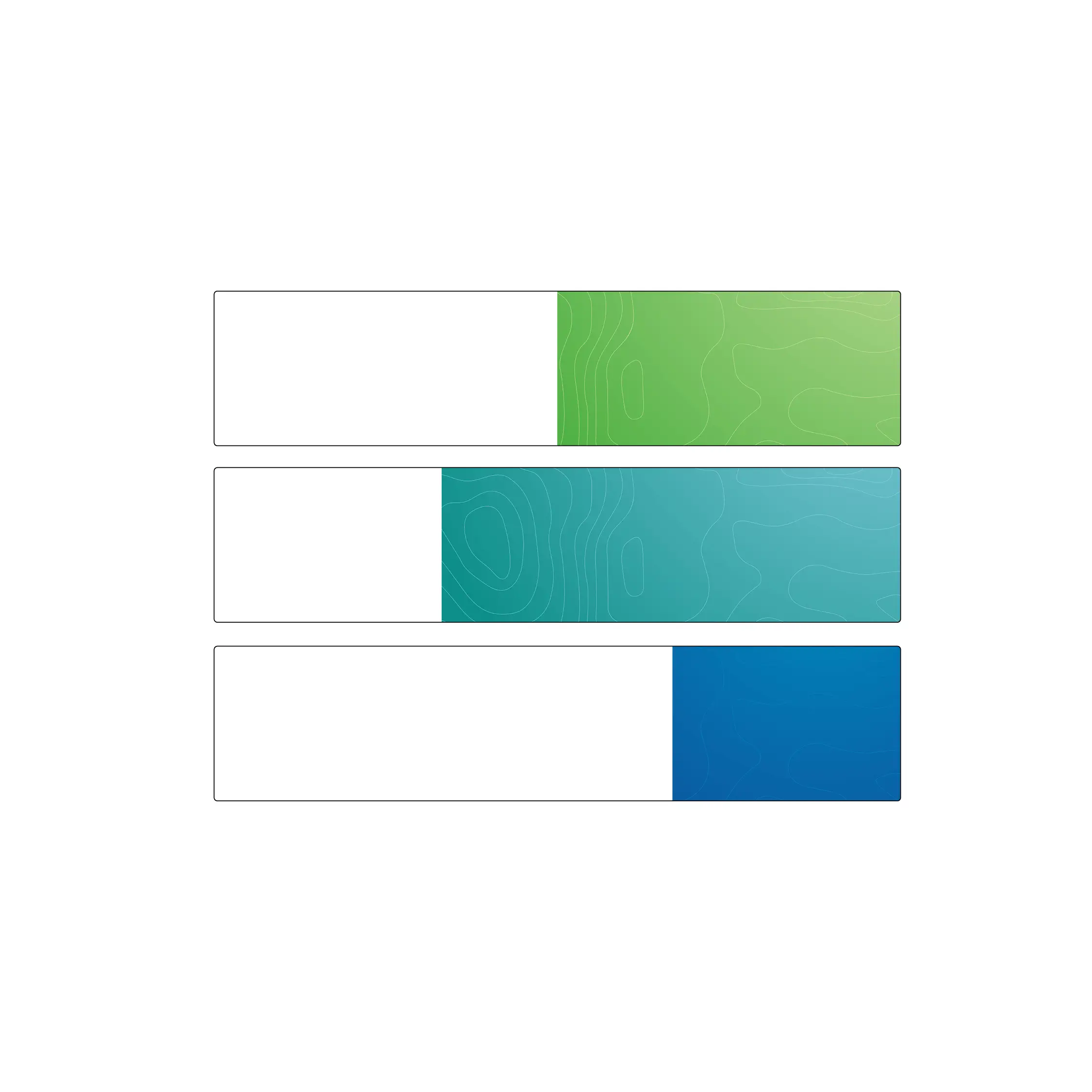 Drei horizontale Balken mit wei&szlig;em und farbigem Anteil in Gr&uuml;n, T&uuml;rkis und Blau, symbolisch f&uuml;r Verteilung oder Gewichtung.