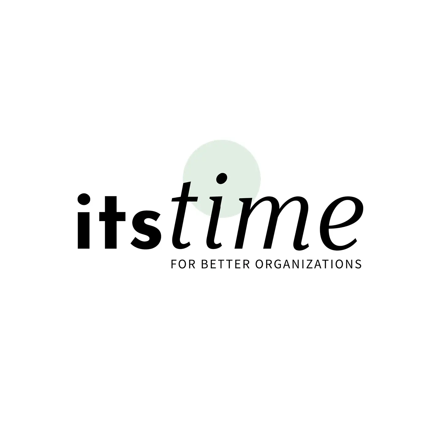 Das itsTime Logo. Schlicht und modern, mit einer Mischung aus moderner serifenlosen Schrift und einer klassischeren Serifenschrift. Im Hintergrund liegt ein kleiner, hellgr&uuml;ner Kreis.